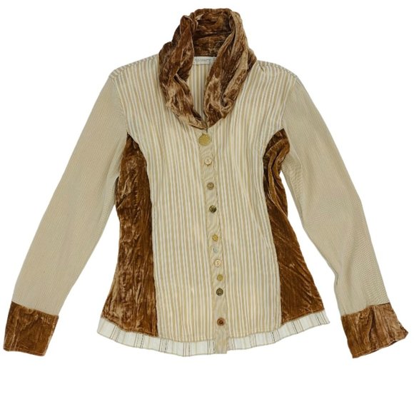 Elisa Cavaletti Vintage Velour Accent Button Blouse - Picture 7 of 16
